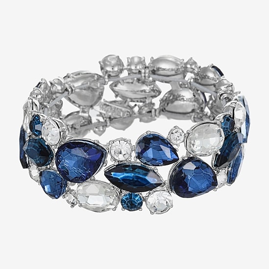 Monet Jewelry Womens Blue Glass Stretch Bracelet