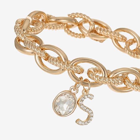 Monet Jewelry Gold Tone Initial Stretch Womens Glass Oval Charm Bracelet