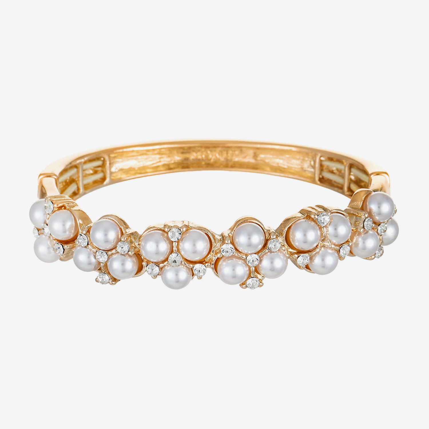 Monet Jewelry Womens Glass Simulated Pearl Round Bangle Bracelet