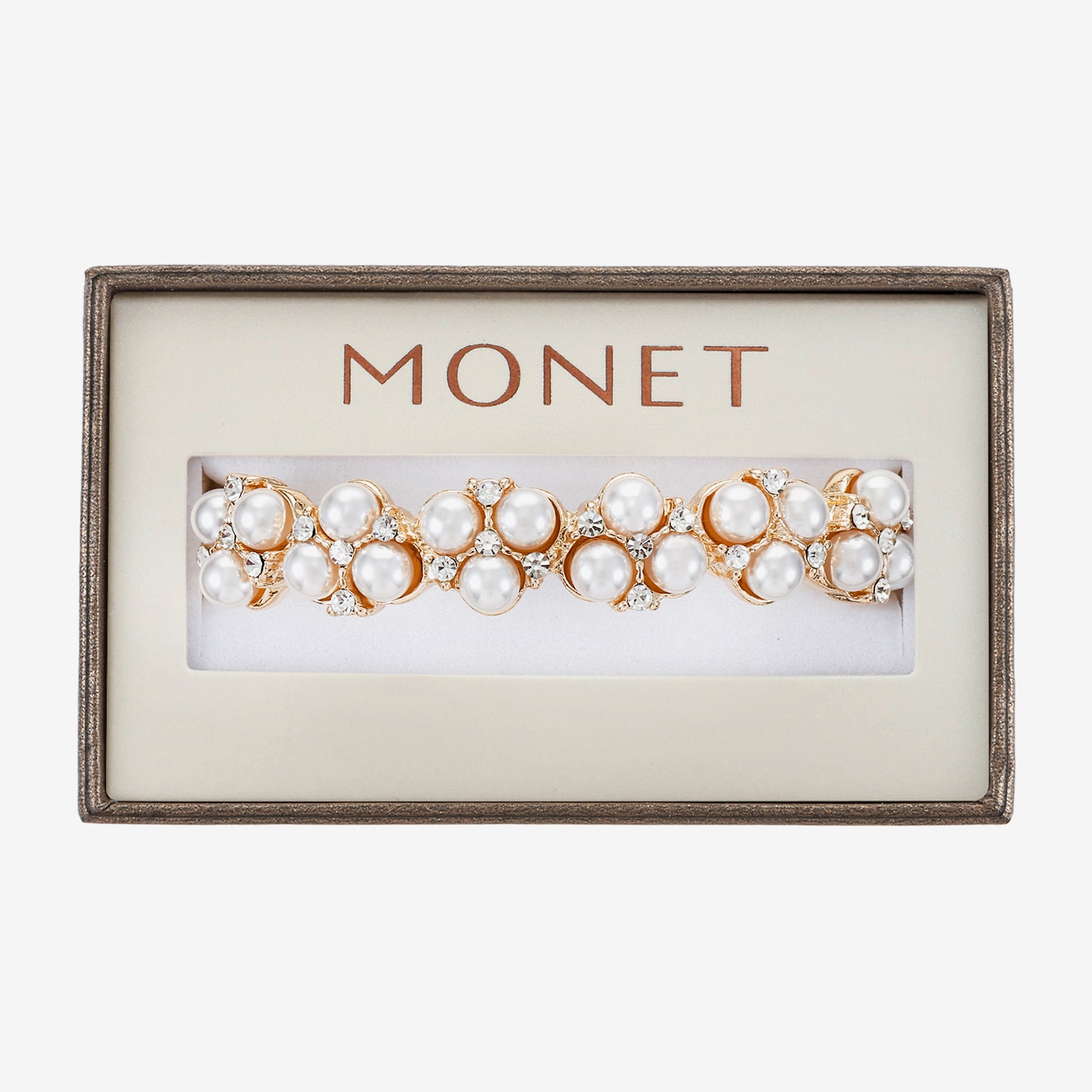 Monet Jewelry Womens Glass Simulated Pearl Round Bangle Bracelet