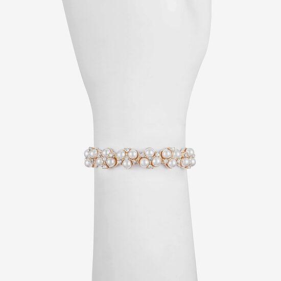 Monet Jewelry Womens Glass Simulated Pearl Round Bangle Bracelet