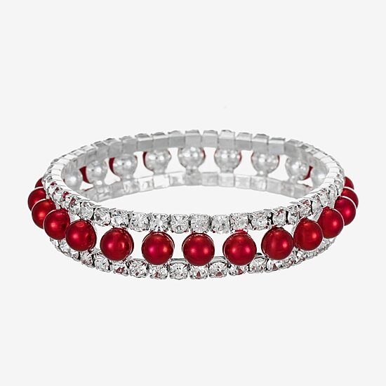 Monet Jewelry Womens Glass Simulated Pearl Round Stretch Bracelet