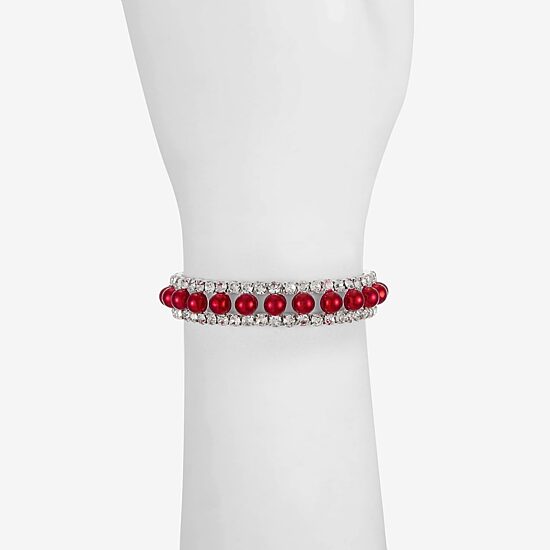 Monet Jewelry Womens Glass Simulated Pearl Round Stretch Bracelet