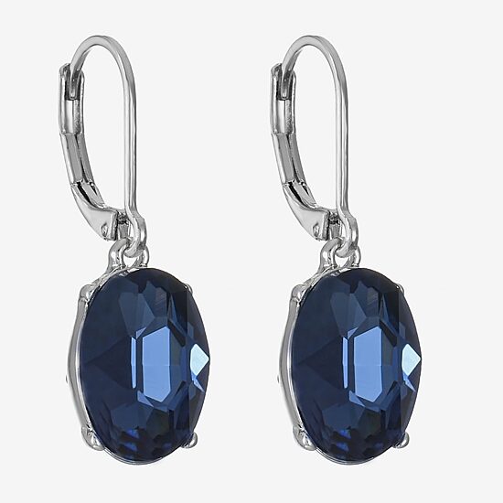 Monet Jewelry Womens Blue Glass Oval Drop Earrings