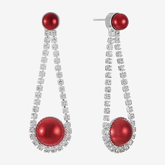 Monet Jewelry Womens Glass Simulated Pearl Round Hypoallergenic Drop Earrings