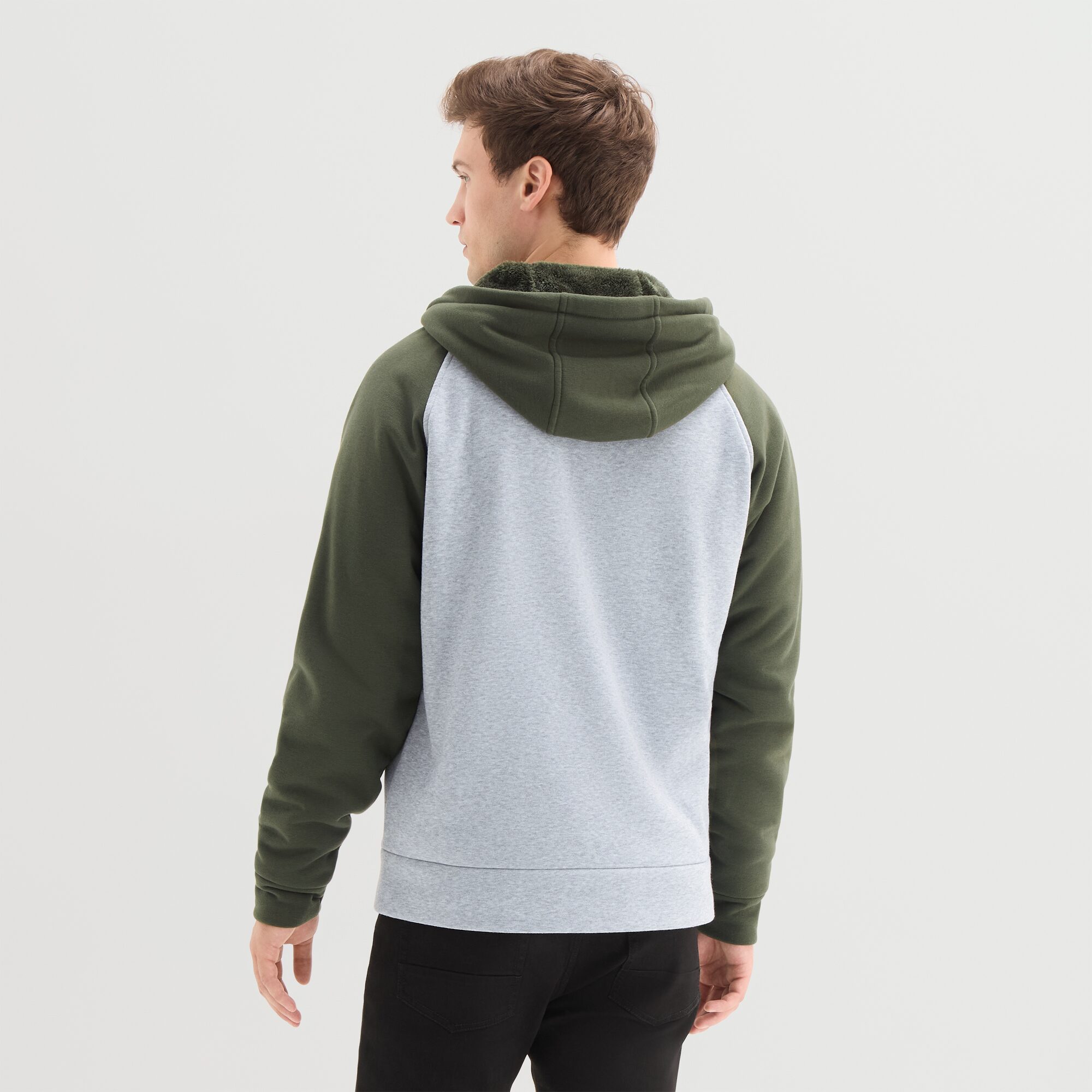 U.S. Polo Assn. Raglan Sherpa Mens Long Sleeve Embroidered Zipper Hoodie