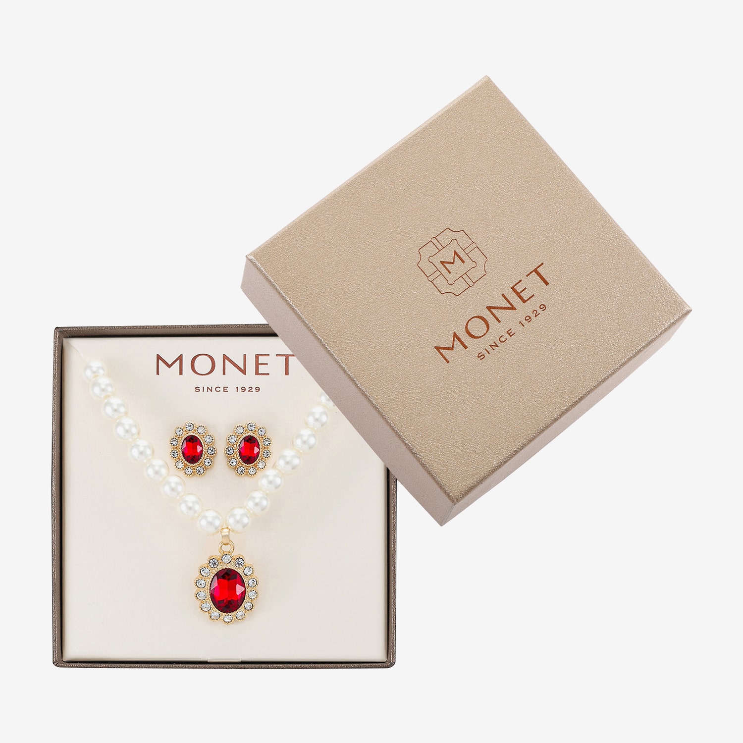 Monet Jewelry Womens Red Glass Oval 2-pc. Jewelry Set