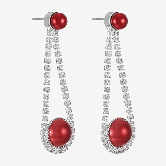 Monet Jewelry Womens Glass Simulated Pearl Round Hypoallergenic Drop Earrings