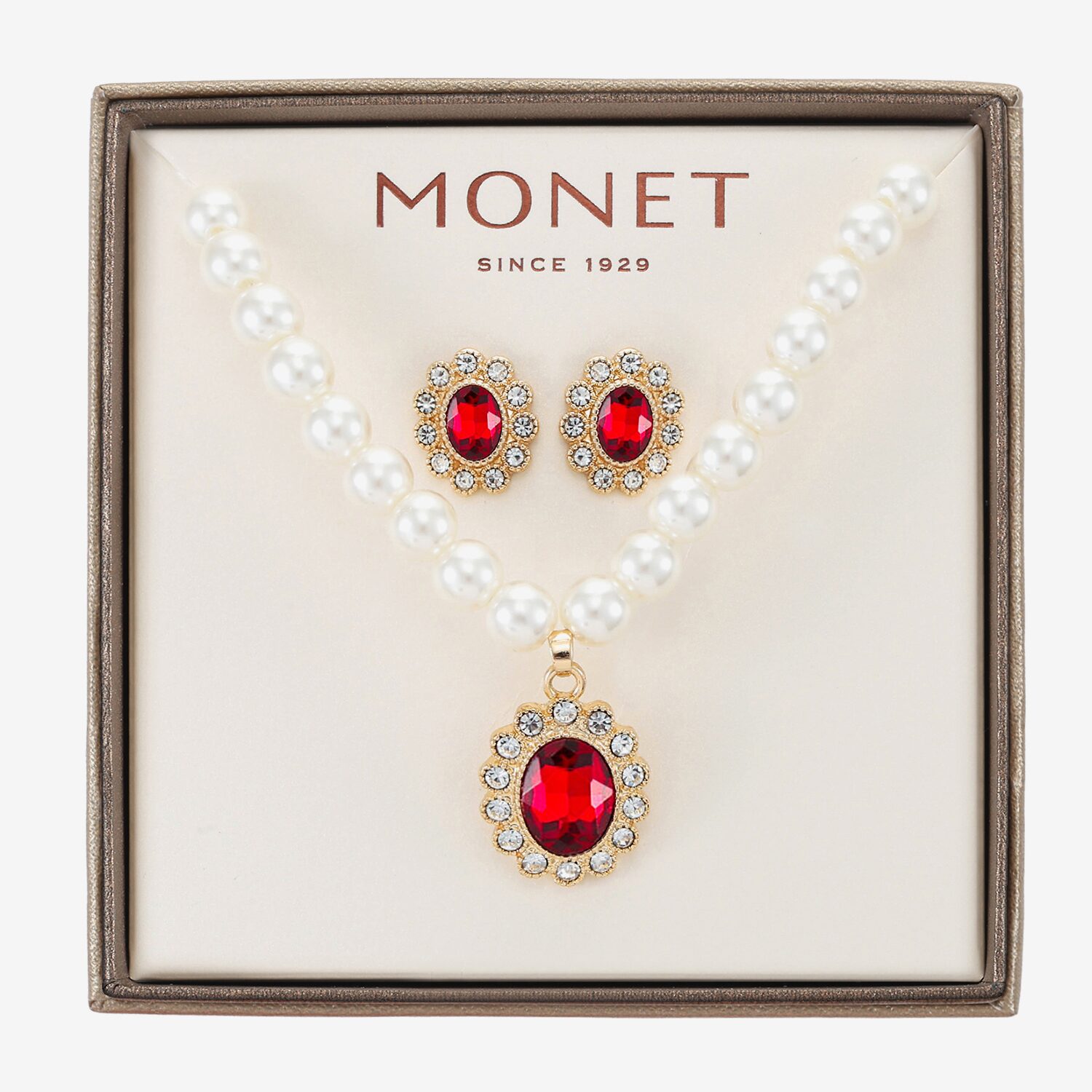 Monet Jewelry Womens Red Glass Oval 2-pc. Jewelry Set
