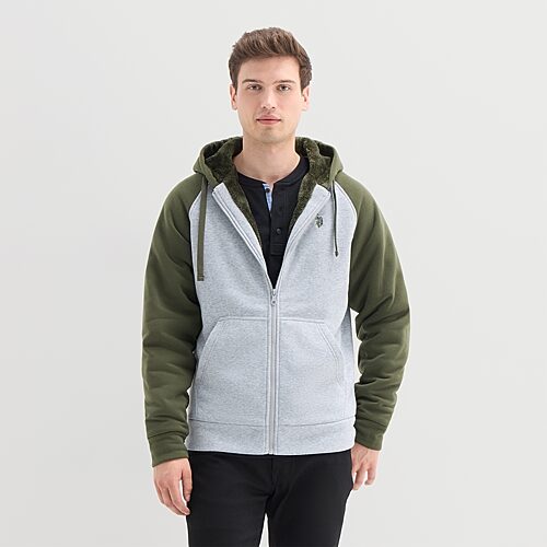 Uspa U.s. Polo Assn. Raglan Sherpa Mens Long Sleeve Embroidered Zipper Hoodie In Gray