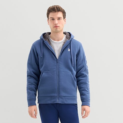 Uspa U.s. Polo Assn. Embossed Sherpa Mens Long Sleeve Embroidered Zipper Hoodie In Blue