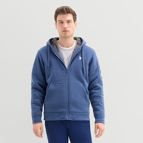 U.S. Polo Assn. Embossed Sherpa Mens Long Sleeve Embroidered Zipper Hoodie