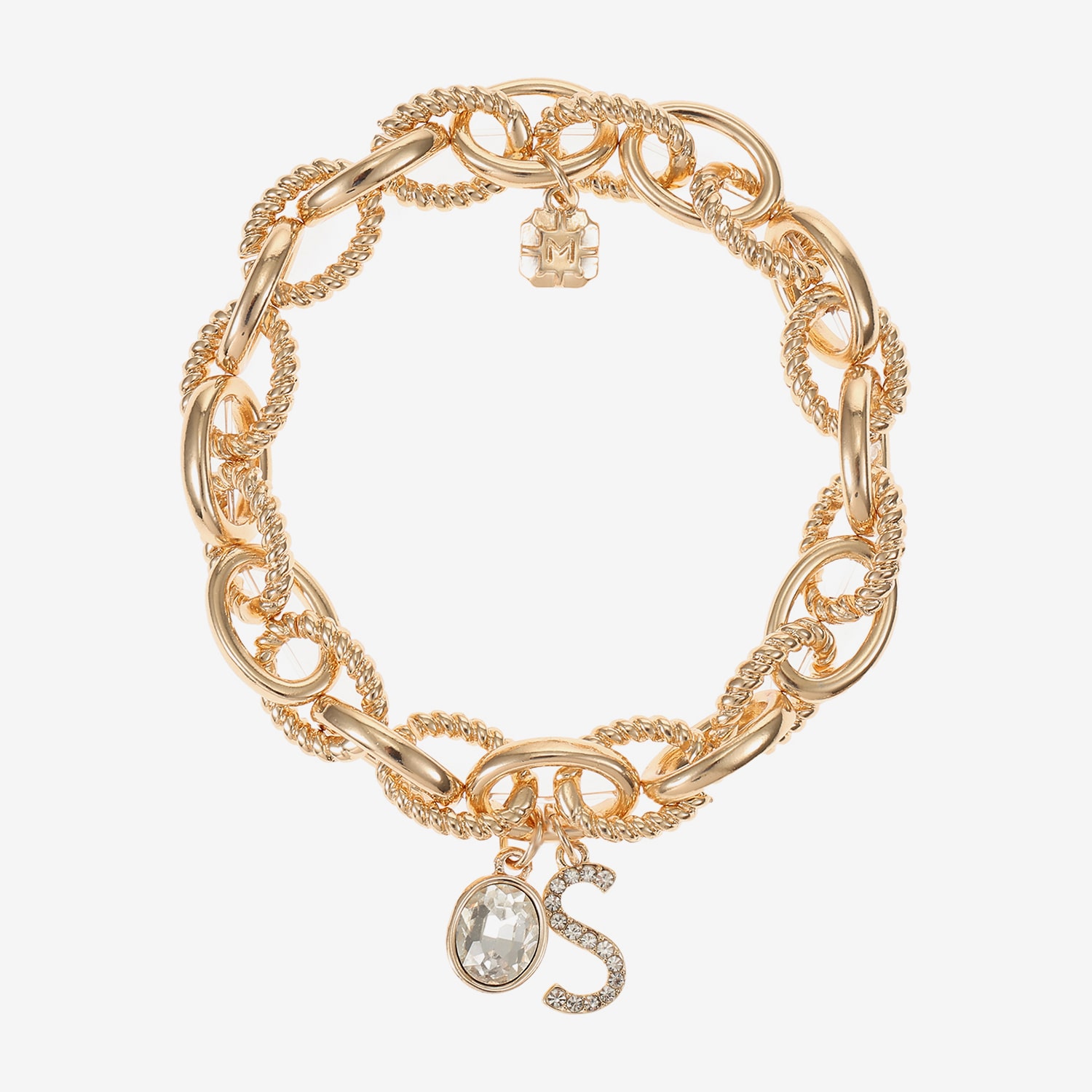 Monet Jewelry Gold Tone Initial Stretch Womens Glass Oval Charm Bracelet