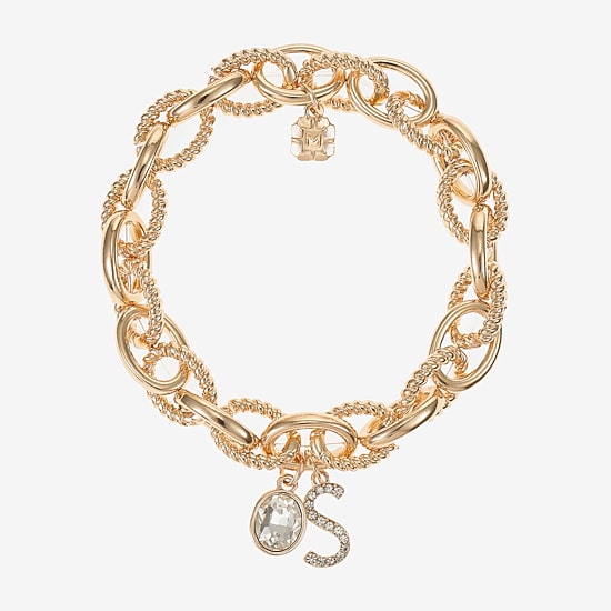 Monet Jewelry Gold Tone Initial Stretch Womens Glass Oval Charm Bracelet