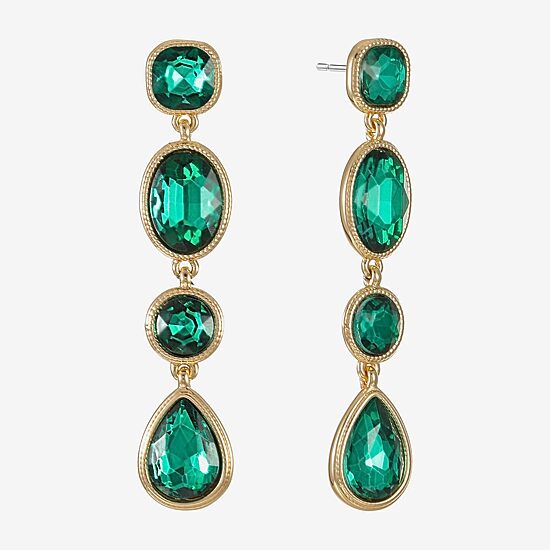 Monet Jewelry Womens Green Glass Oval Square Hypoallergenic Drop Earrings