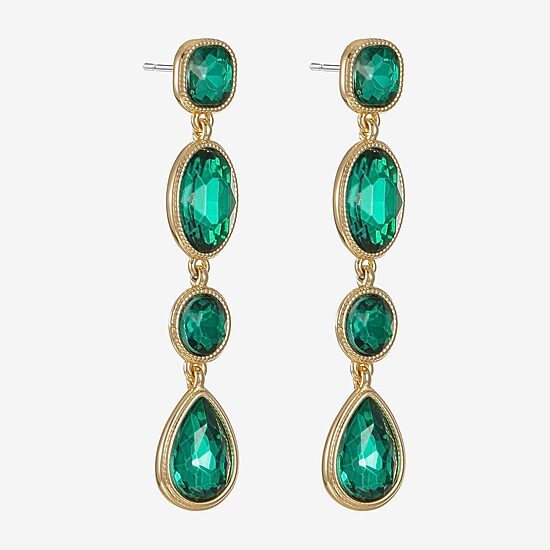 Monet Jewelry Womens Green Glass Oval Square Hypoallergenic Drop Earrings