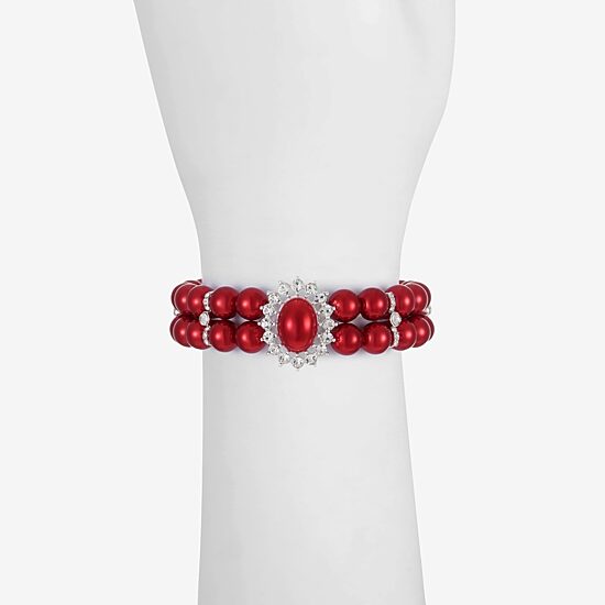 Monet Jewelry Womens Glass Simulated Pearl Round Stretch Bracelet