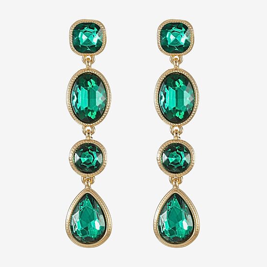 Monet Jewelry Womens Green Glass Oval Square Hypoallergenic Drop Earrings
