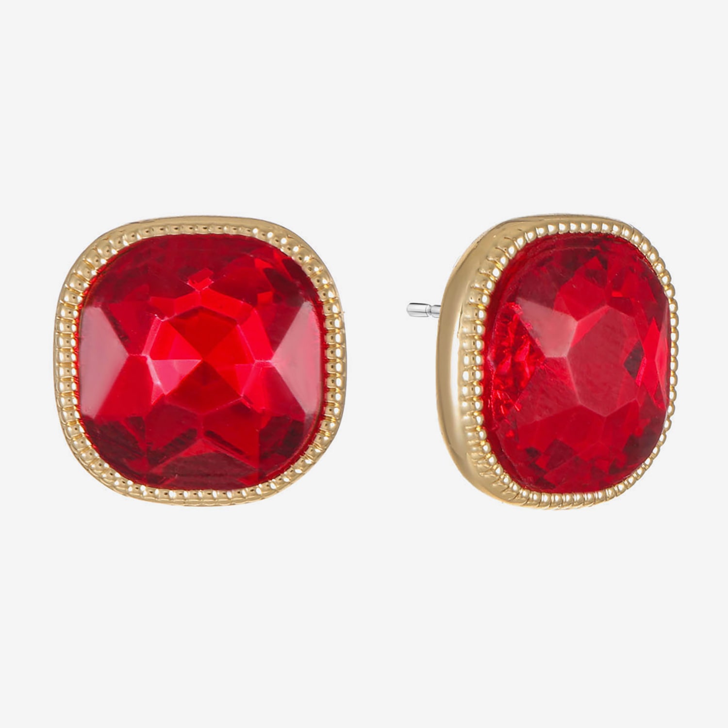 Monet Jewelry Red Glass 15mm Square Stud Earrings