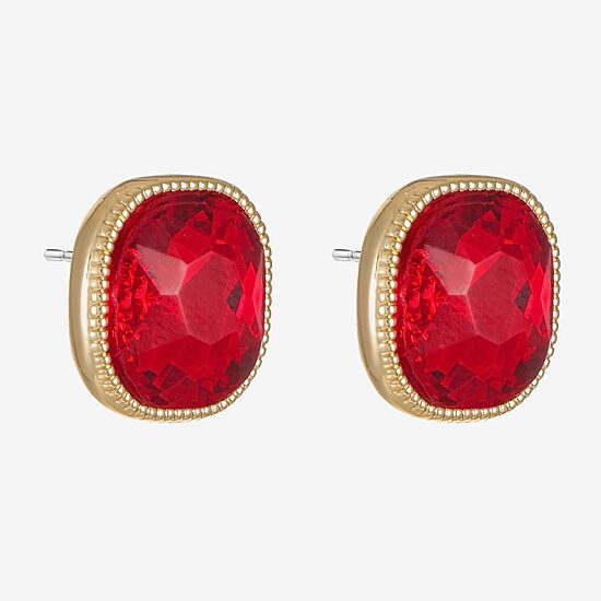 Monet Jewelry Red Glass 15mm Square Stud Earrings