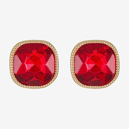 Monet Jewelry Red Glass 15mm Square Stud Earrings