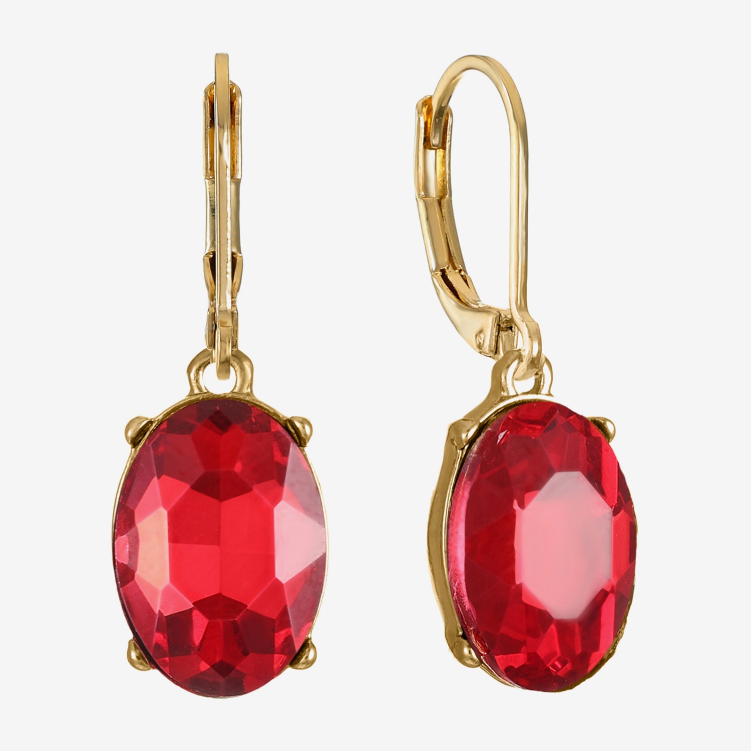Monet Jewelry Womens Red Glass Oval Drop Earrings