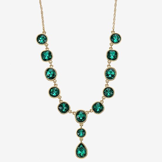 Monet Jewelry Womens Green Glass 17 Inch Y Necklace