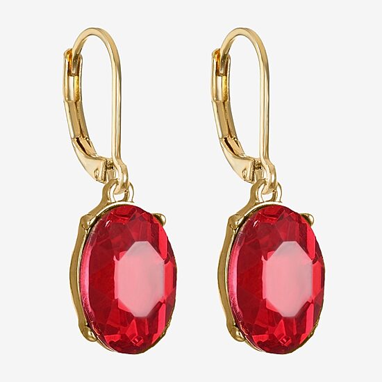 Monet Jewelry Womens Red Glass Oval Drop Earrings