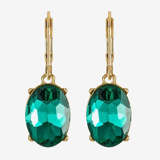 Monet Jewelry Womens Green Glass Oval Drop Earrings
