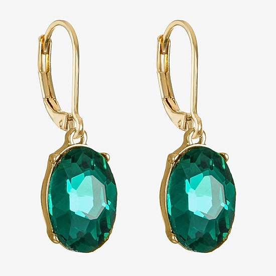 Monet Jewelry Womens Green Glass Oval Drop Earrings
