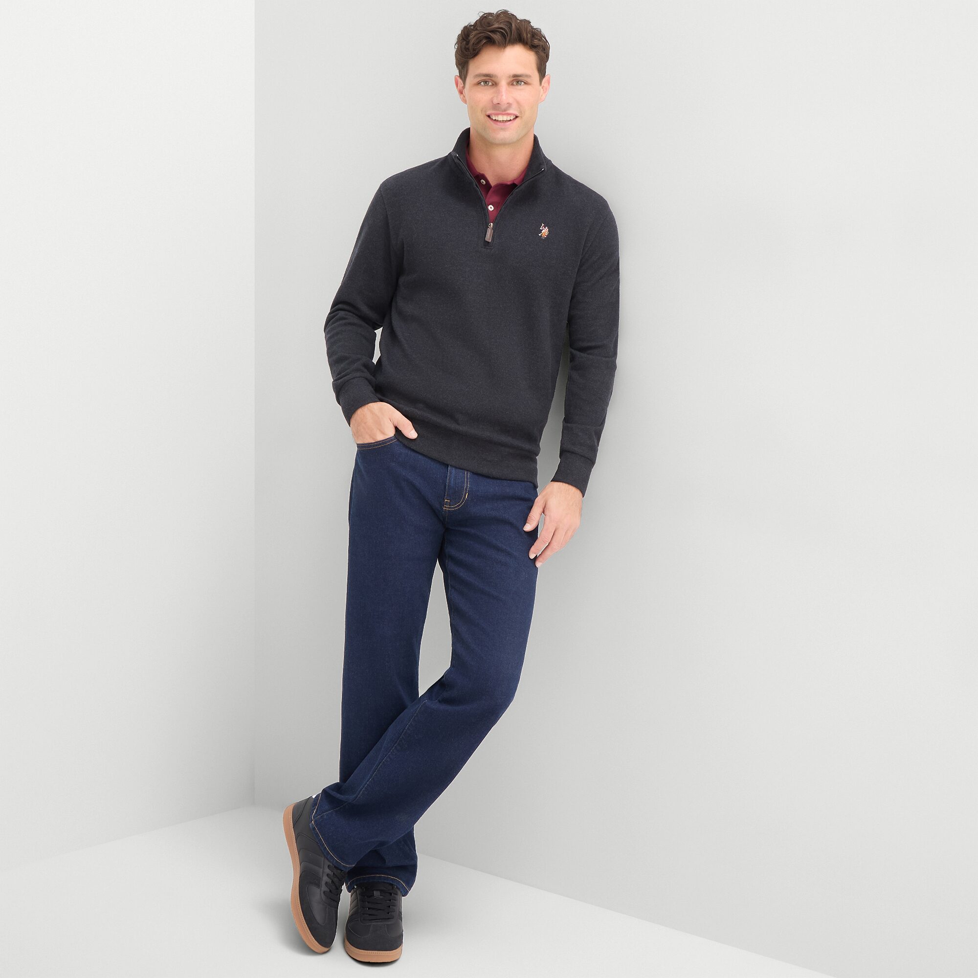 U.S. Polo Assn. Flatback Mens Mock Neck Long Sleeve Quarter-Zip Pullover