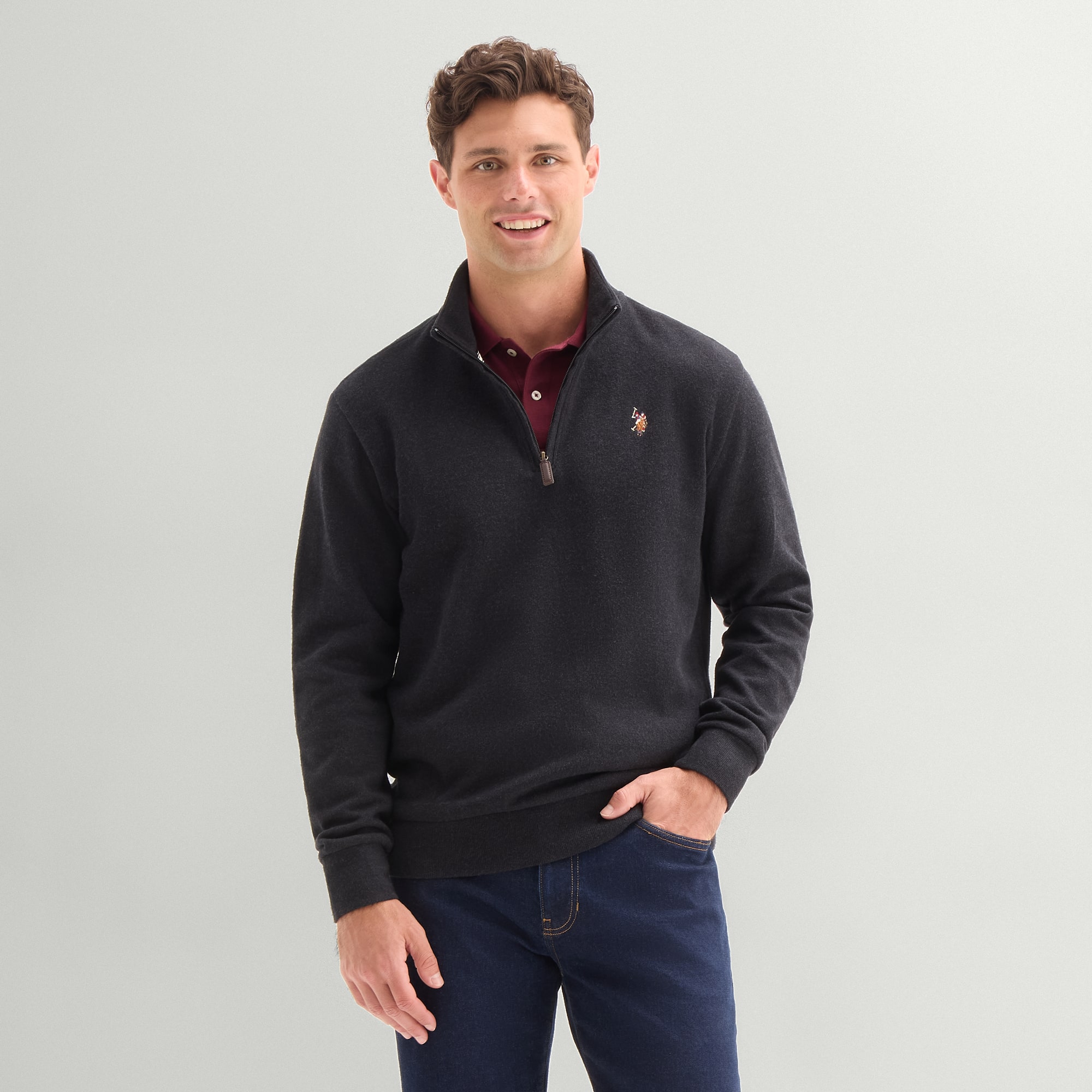 U.S. Polo Assn. Flatback Mens Mock Neck Long Sleeve Quarter-Zip Pullover