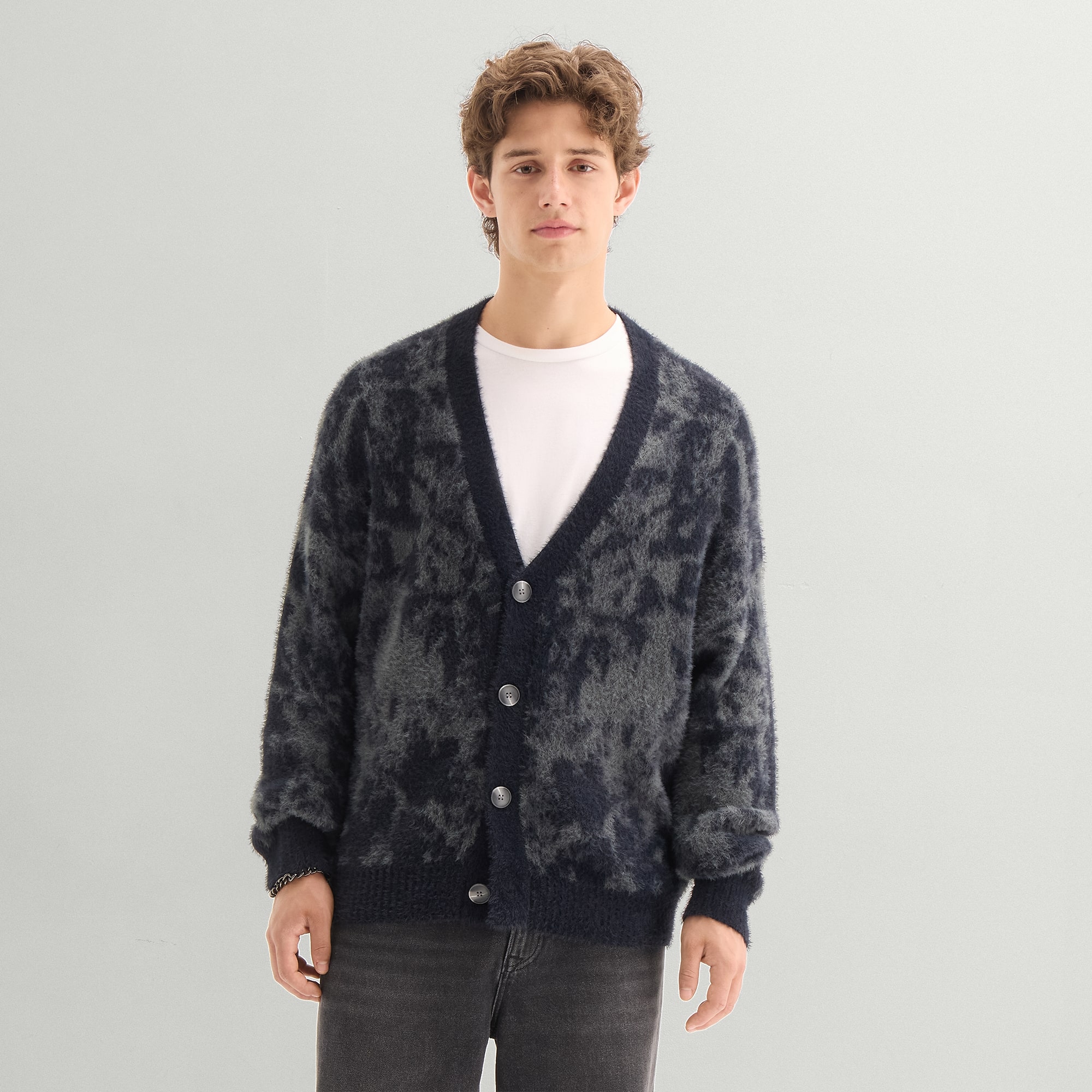 Arizona Mens V Neck Long Sleeve Button Camouflage Cardigan
