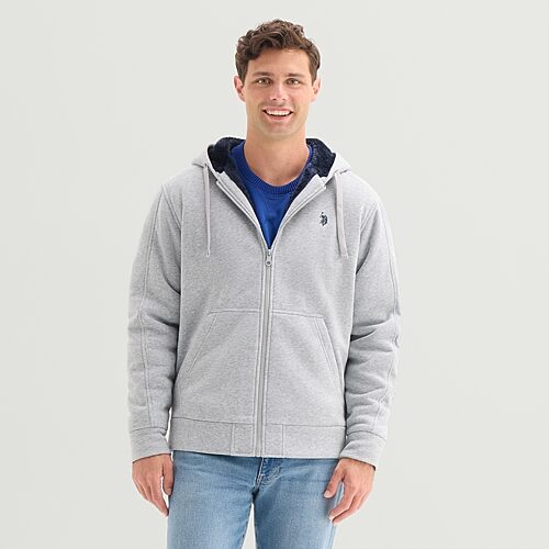 Uspa U.s. Polo Assn. Embossed Sherpa Mens Long Sleeve Embroidered Zipper Hoodie In Gray