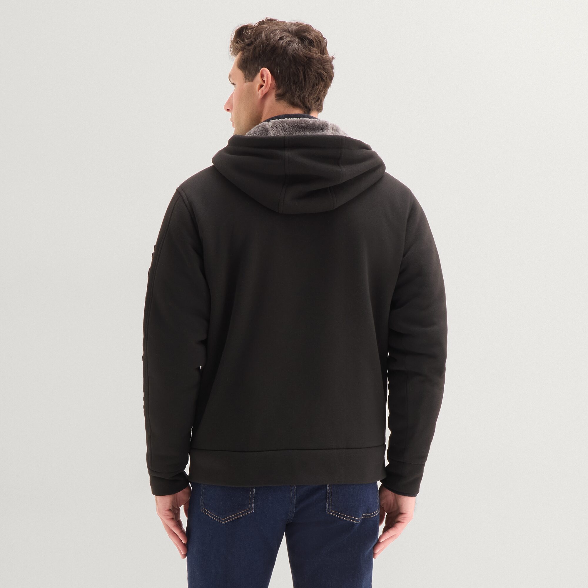 U.S. Polo Assn. Embossed Sherpa Mens Long Sleeve Embroidered Zipper Hoodie