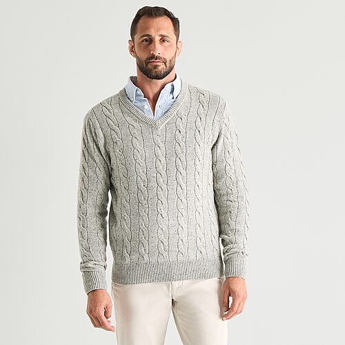 St. John's Bay Cable Mens V Neck Long Sleeve Pullover Sweater In Gray