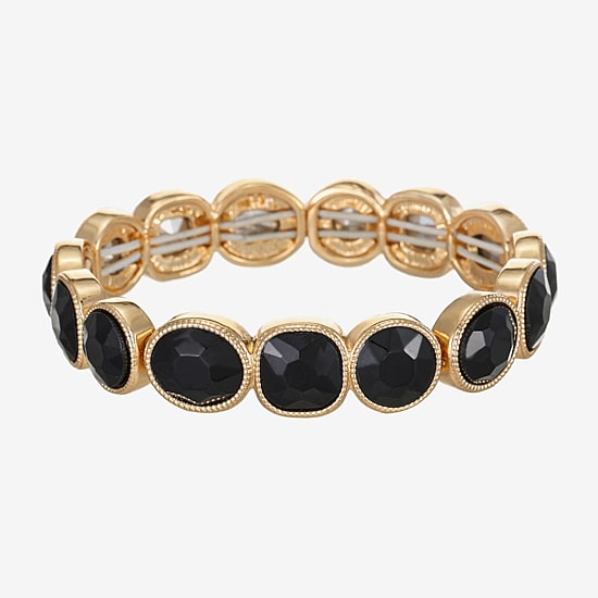 Monet Jewelry Womens Black Glass Oval Round Square Stretch Bracelet