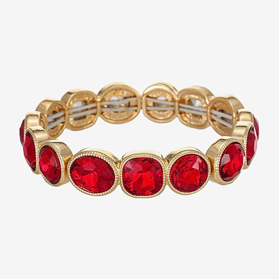 Monet Jewelry Womens Red Glass Oval Round Square Stretch Bracelet
