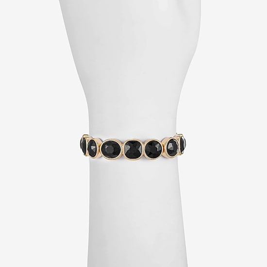 Monet Jewelry Womens Black Glass Oval Round Square Stretch Bracelet