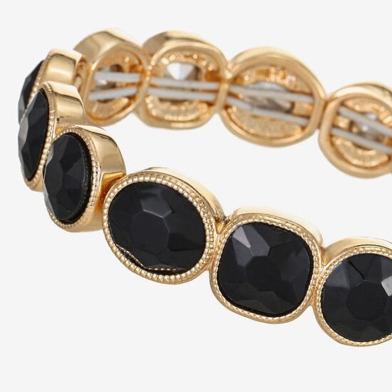 Monet Jewelry Womens Black Glass Oval Round Square Stretch Bracelet
