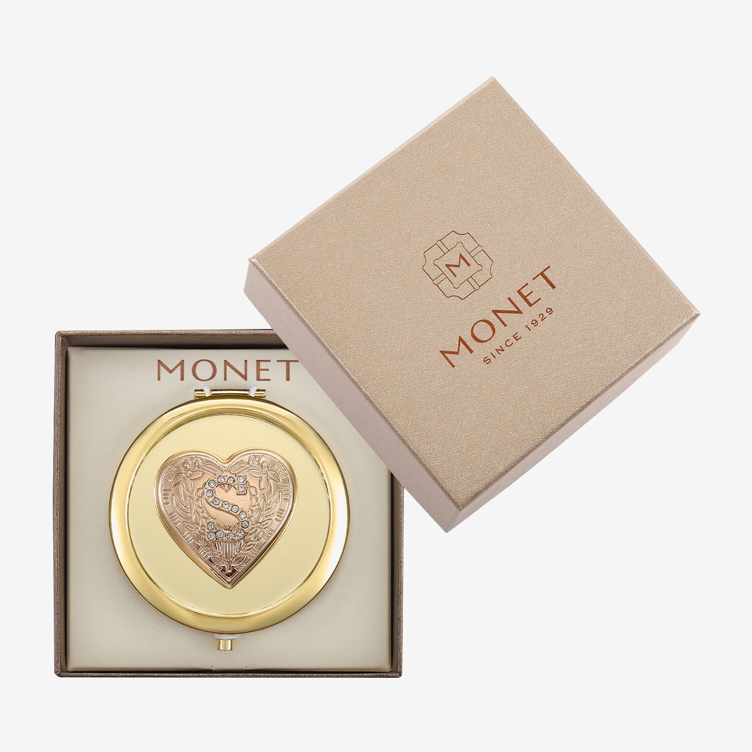 Monet Jewelry Gold Tone Heart Compact Mirror