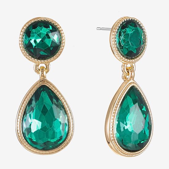 Monet Jewelry Womens Green Glass Round Hypoallergenic Drop Earrings