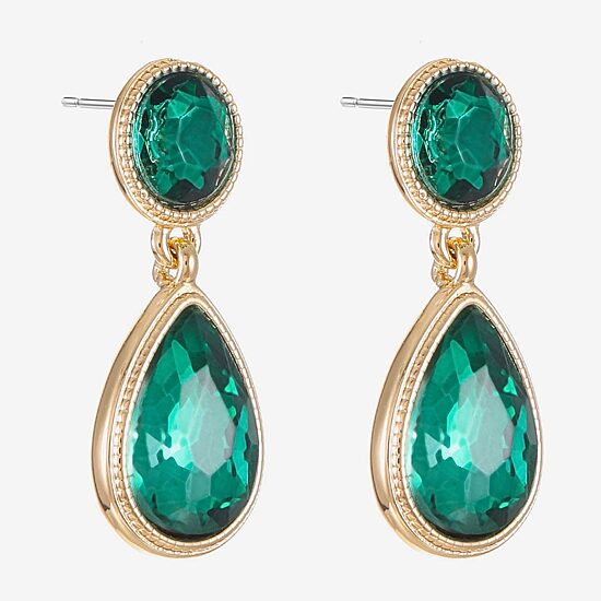 Monet Jewelry Womens Green Glass Round Hypoallergenic Drop Earrings