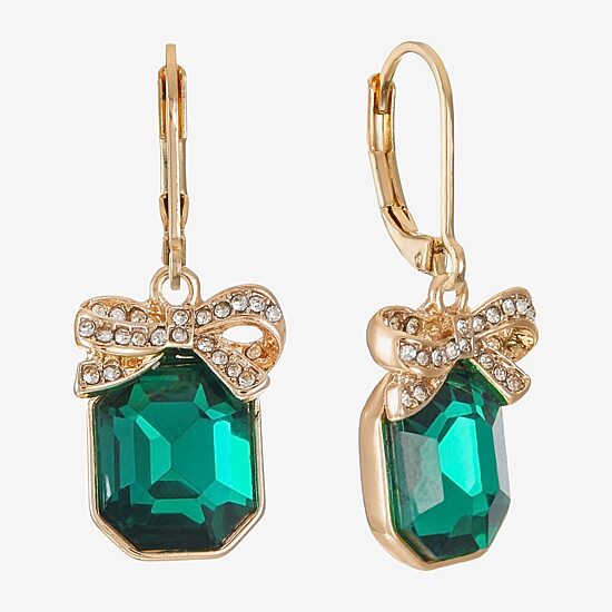 Monet Jewelry Womens Green Glass Drop Earrings