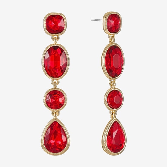 Monet Jewelry Womens Red Glass Oval Square Hypoallergenic Drop Earrings