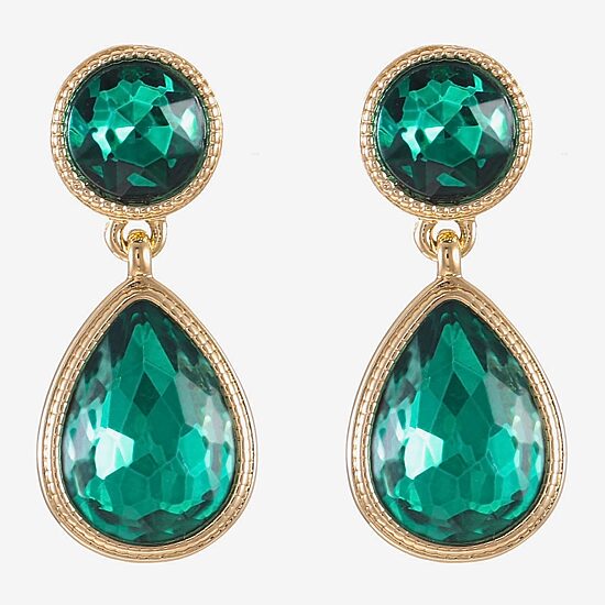 Monet Jewelry Womens Green Glass Round Hypoallergenic Drop Earrings
