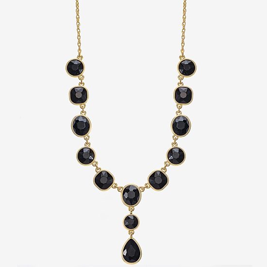 Monet Jewelry Womens Black Glass 17 Inch Y Necklace
