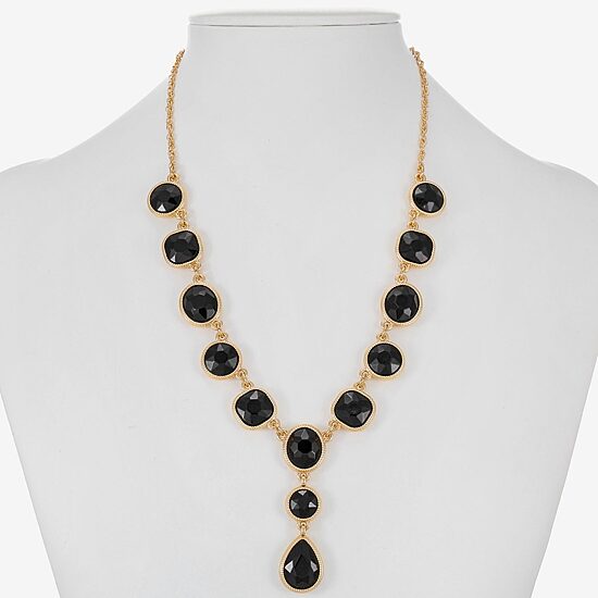 Monet Jewelry Womens Black Glass 17 Inch Y Necklace