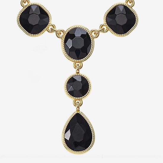 Monet Jewelry Womens Black Glass 17 Inch Y Necklace