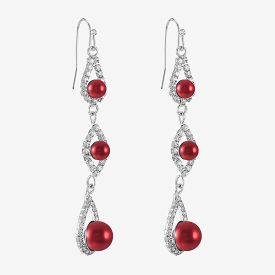 Monet Jewelry Womens Glass Simulated Pearl Round Drop Earrings